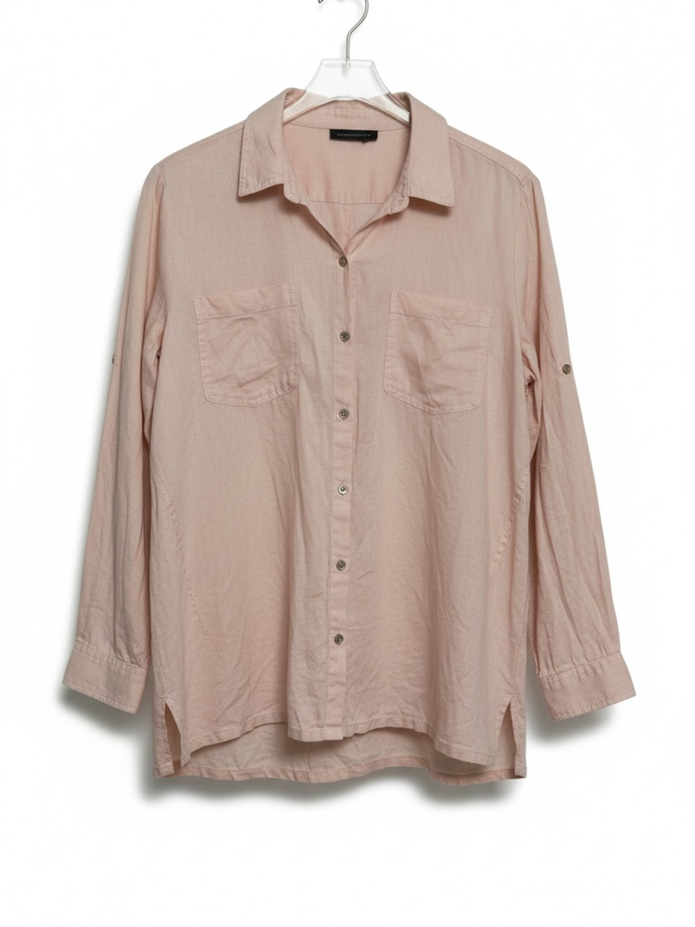 Donna Karan New York Linen Button Down Shirt Pink